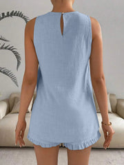 Lace Detail Round Neck Tank and Shorts Set - kinko
