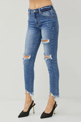 RISEN Distressed Frayed Hem Slim Jeans - kinko