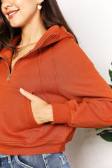 Double Take Half-Zip Long Sleeve Hoodie - kinko