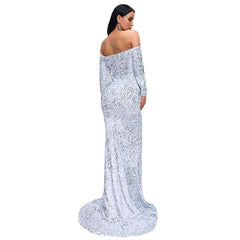 Sexy Strapless Long Sleeve Sequins Party Evening Dress - kinko
