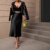 European And American Elegant Style A- Line Satin Skirt - kinko