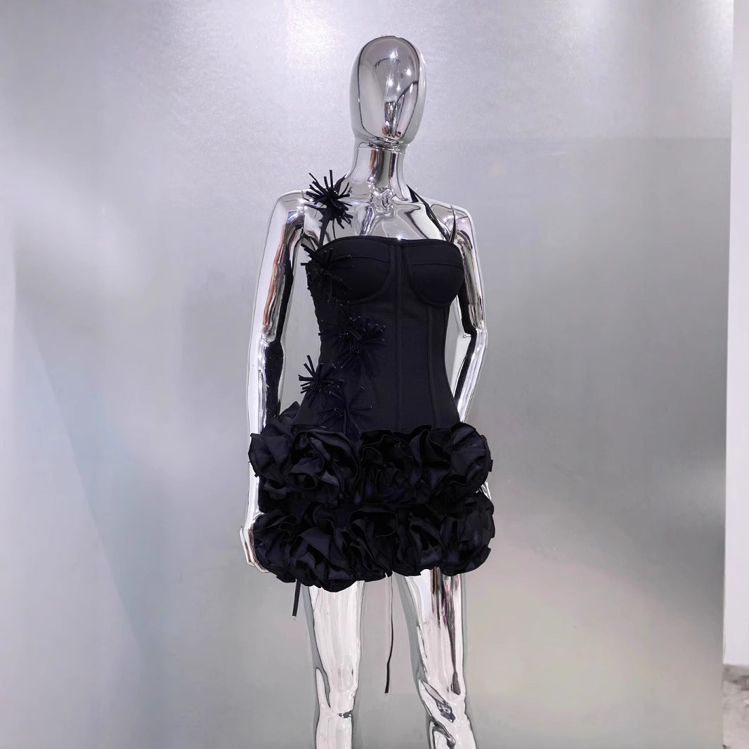 Bandage Vest Flower Evening Dress Two-piece Suit - kinko