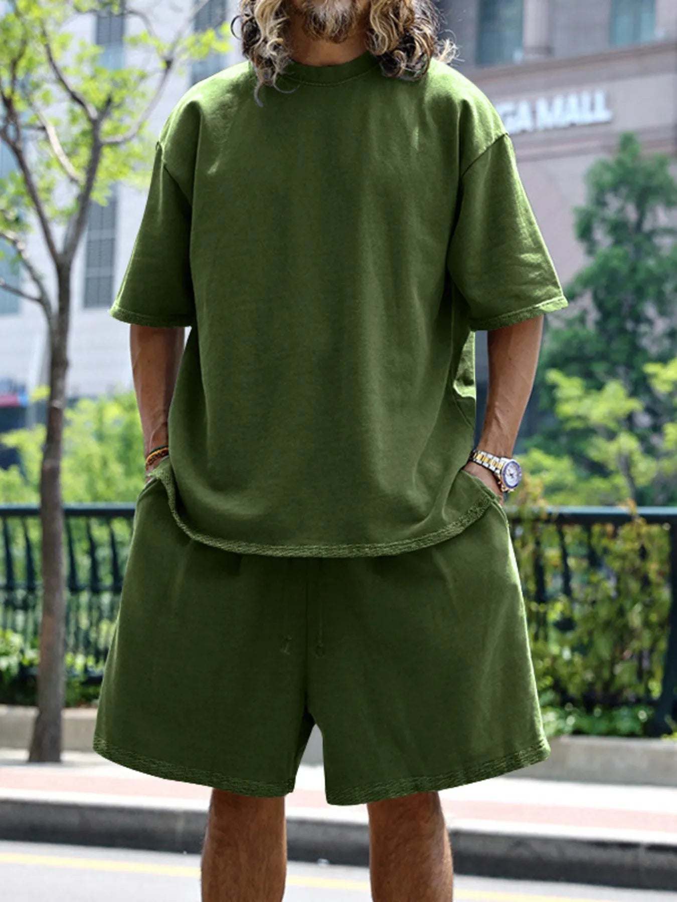 Men's Full Size Round Neck Short Sleeve Top and Shorts Set Plus Size - kinko