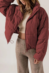 Zip Up Collared Neck Long Sleeve Winter Coat - kinko