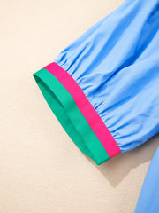 Contrast Trim Notched Short Sleeve Blouse - kinko