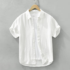 Comfortable Breathable Cotton And Linen Lapel Short Sleeve Shirt - kinko