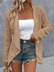 Eyelet Roll-Tab Sleeve Cardigan - kinko