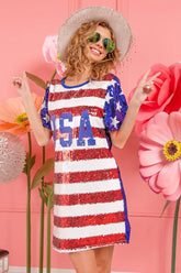 BiBi American Flag Theme Usa Print Sequin Dress - kinko