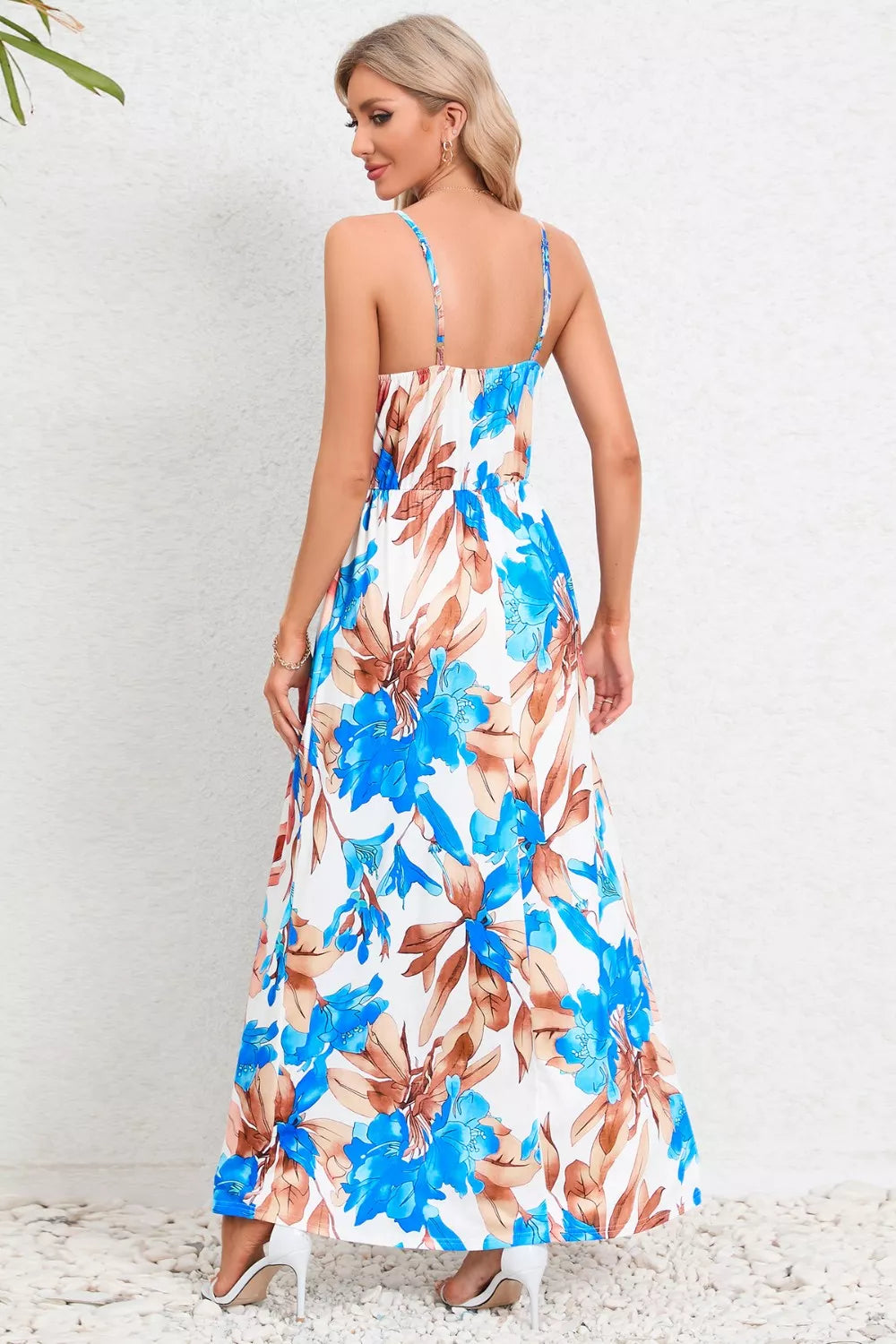 Printed Surplice Maxi Cami Dress - kinko
