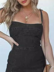 Full Size Slit Square Neck Denim Dress Plus Size - kinko