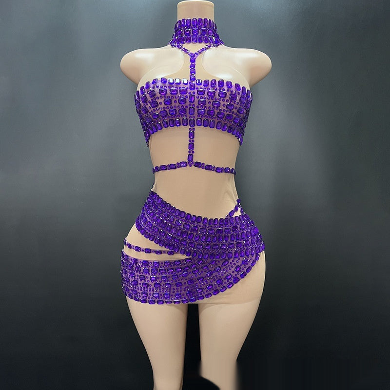 High-end And Fashionable Rhinestone Tube Top Short Skirt Top Vest - kinko