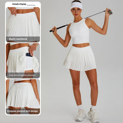 Anti-exposure Tennis Skirt Fitness Stitching Pleated Yoga Skirts - kinko