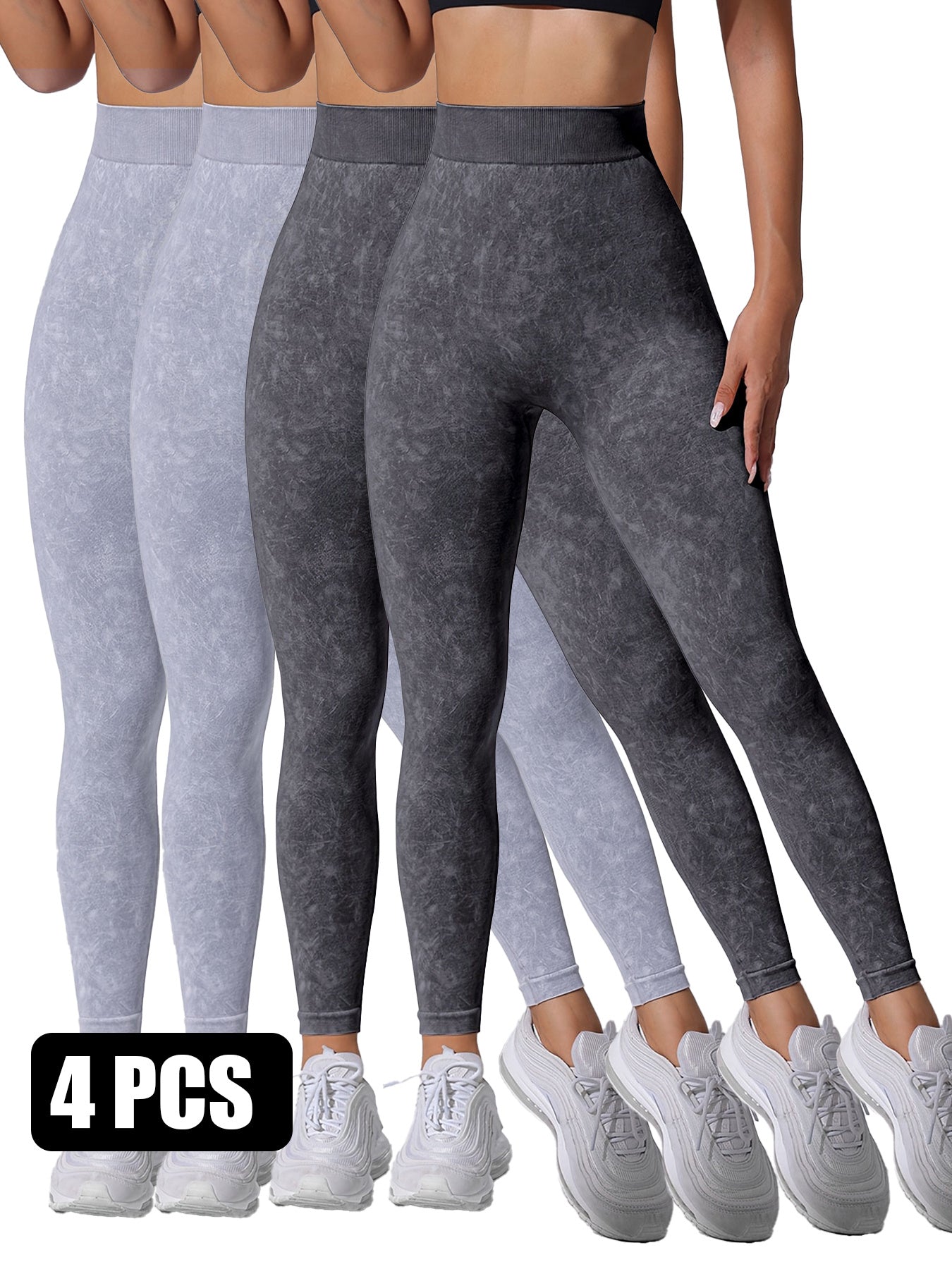 4PACK Sand-washed Seamless Yoga Pants - kinko