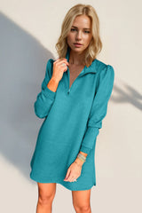 Double Take Textured Quarter Zip Long Sleeve Dress - kinko