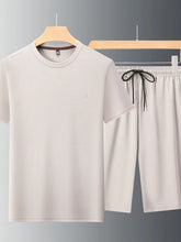 Men's Plus Size Round Neck Short Sleeve Top and Shorts Set - kinko