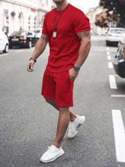 Men's Plus Size Round Neck Short Sleeve Top and Shorts Set - kinko