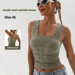 Square Collar Sports Underwear Jacquard Vest - kinko