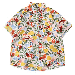 Women's Design Retro Hong Kong Style Printed Short-sleeved Shirt - kinko