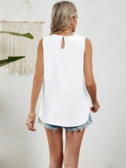 Round Neck Sleeveless Top with Pleated Front Detail - kinko