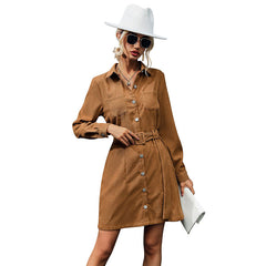 New Shirt Models Lapels Long-sleeved Corduroy Dresses - kinko