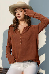 Double Take Full Size Notched Thumbhole Long Sleeve T-Shirt - kinko