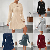 Women's Two-piece Set Dresses New Fashion Fall Winter Hooded Shawl Long-sleeved Vest Short Skirt - kinko