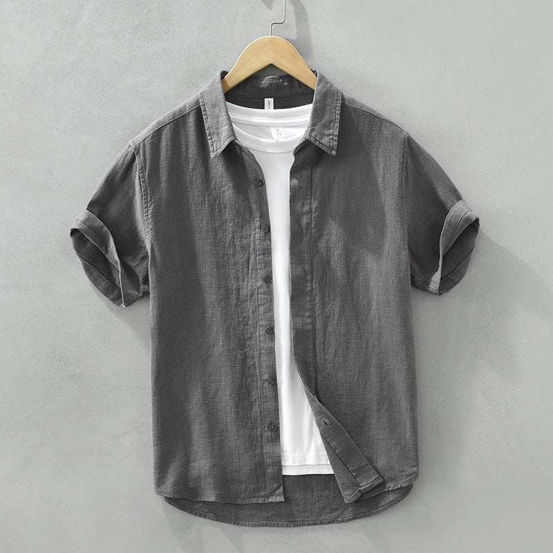 Comfortable Breathable Cotton And Linen Lapel Short Sleeve Shirt - kinko