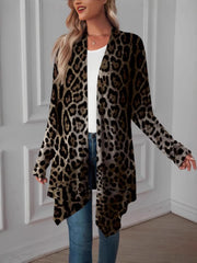 Leopard Print Long Open Front Cardigan - kinko