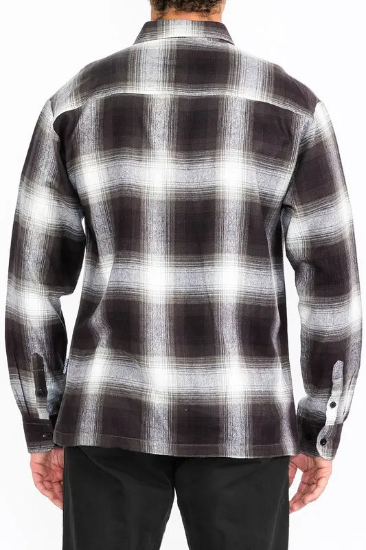 WEIV Men's Full Size Plaid Long Sleeve Flannel Shirt Plus Size - kinko