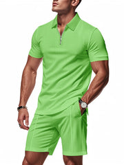 Men's Plus Size Quarter Zip Short Sleeve Top and Shorts Set - kinko