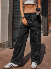 Wide Leg Pants with Contrast Stitching - kinko