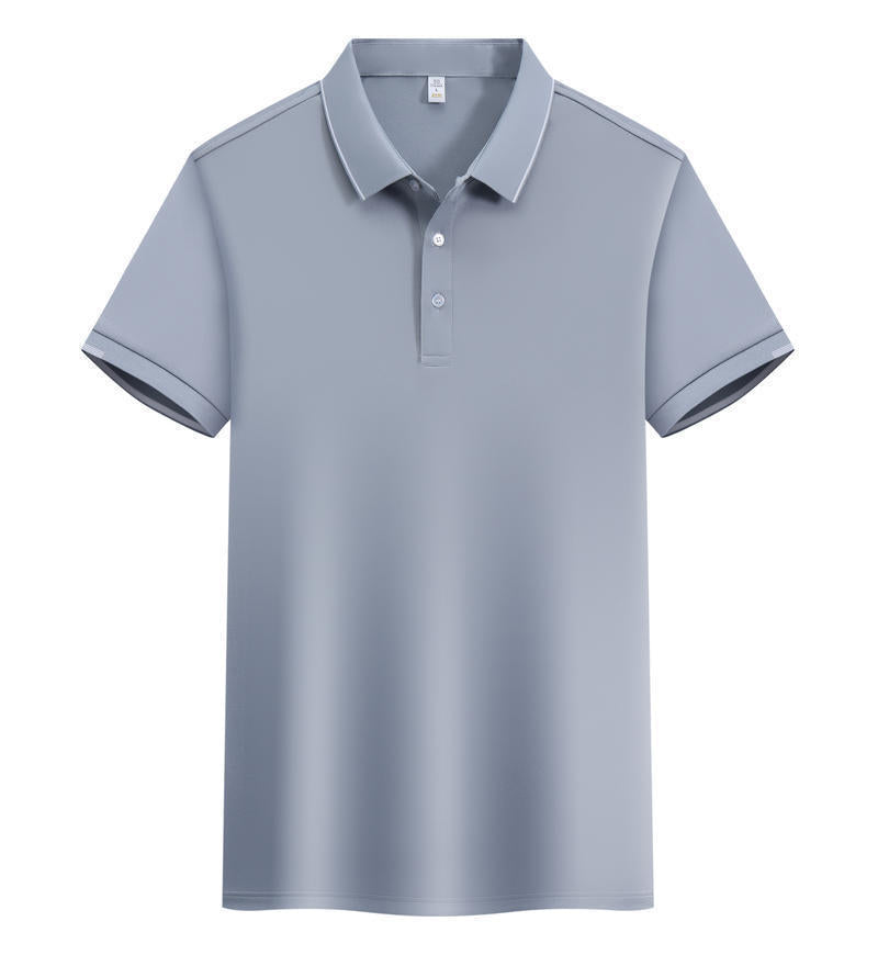 ICE Cotton Single Side Color Secondary Collar Lapel Short Sleeve Polo Shirt - kinko