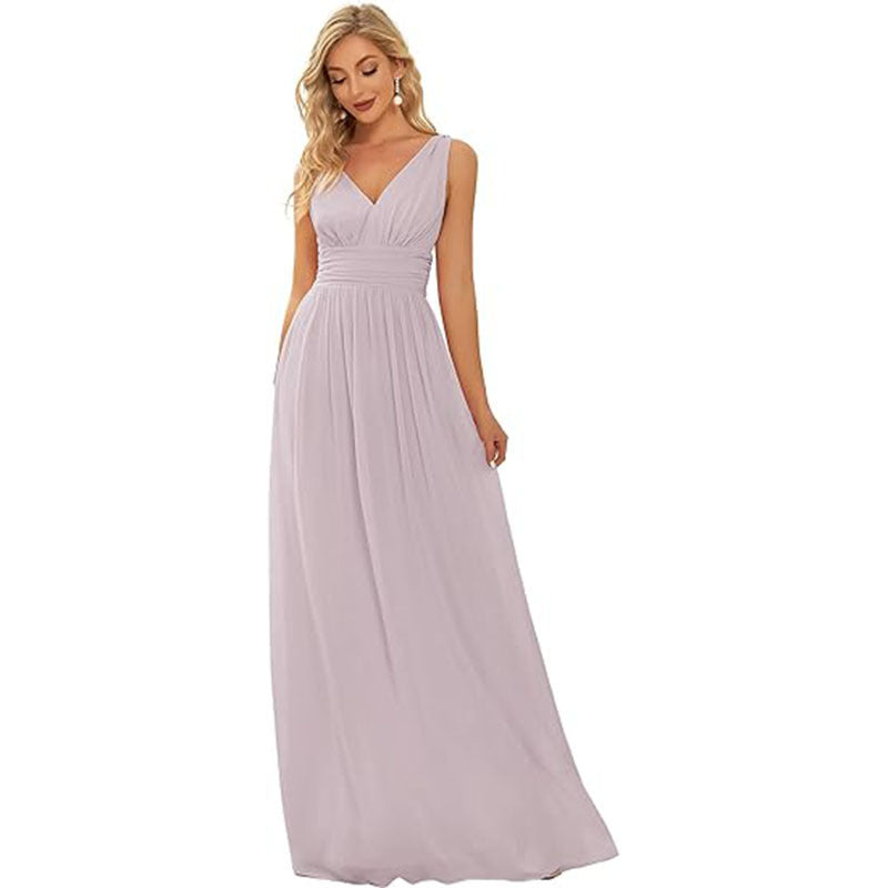 Women's Elegant Graceful Deep V-neck Sleeveless Chiffon Formal Maxi Evening Dress - kinko