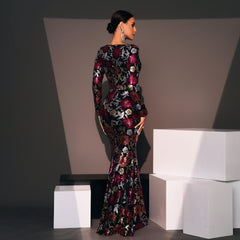 Evening Gown Long Sleeve Temperament Crew Neck Long Sequined Banquet Bridesmaid Dress - kinko