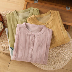 New Loose Slimming Temperament Casual Cotton Linen Top - kinko