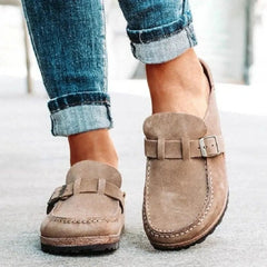 Round Toe Low Heel Buckle Loafers - kinko
