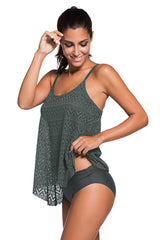 Full Size Spaghetti Strap Scoop Neck Tankini Set - kinko