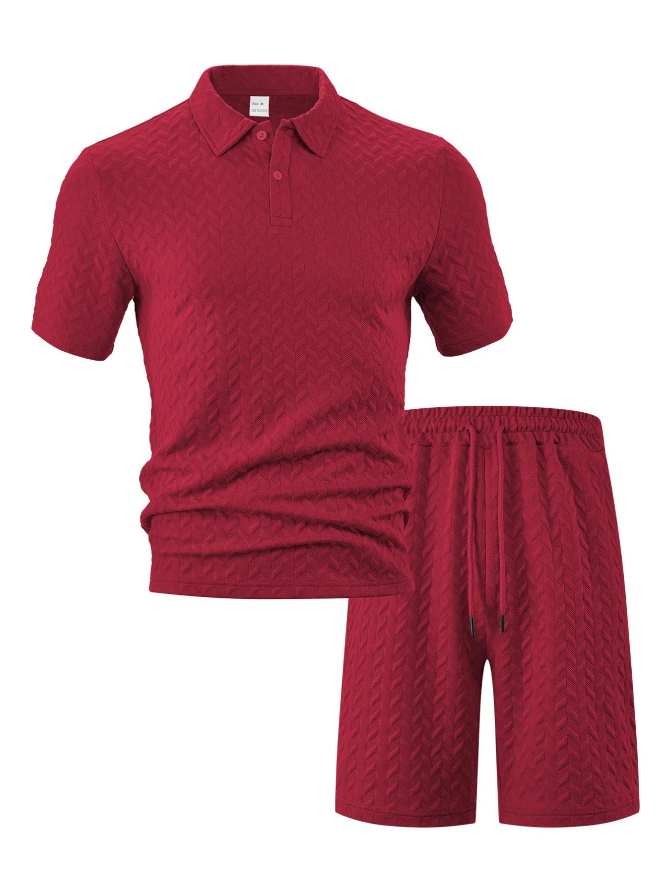 Men's Full Size Textured Polo Shirt and Shorts Set Plus Size - kinko