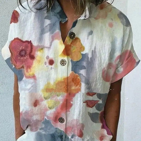 Casual Loose Floral Print Short Sleeve Shirt - kinko