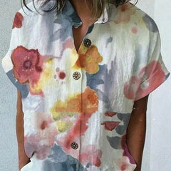 Casual Loose Floral Print Short Sleeve Shirt - kinko