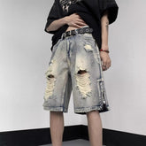 American High Street Retro Tattered Jeans Denim Shorts Wide Leg - kinko