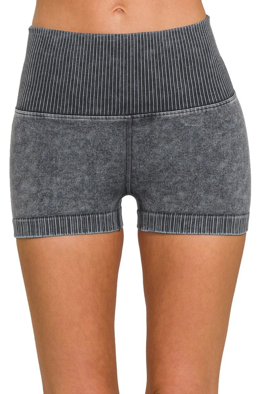 Zenana Washed Seamless High Waisted Shorts - kinko