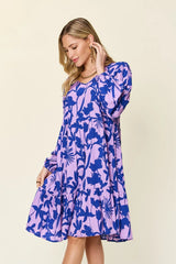 Double Take Full Size Printed Ruffle Hem Dress with Pocket - kinko