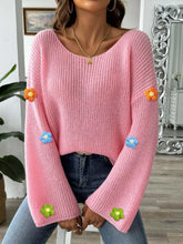 Flower Round Neck Long Sleeve Sweater - kinko