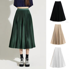 Summer Mid-length Elastic High Waist Slim-fit Pleated Skirt - kinko