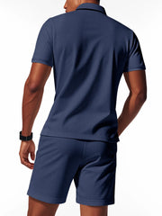Men's Plus Size Quarter Zip Short Sleeve Top and Shorts Set - kinko