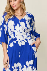 Double Take Full Size Printed Tie Back Wide Leg Jumpsuit - kinko