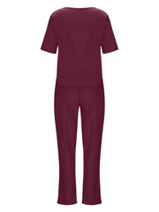 Full Size Round Neck Short Sleeve Top and Pants Set Plus Size - kinko