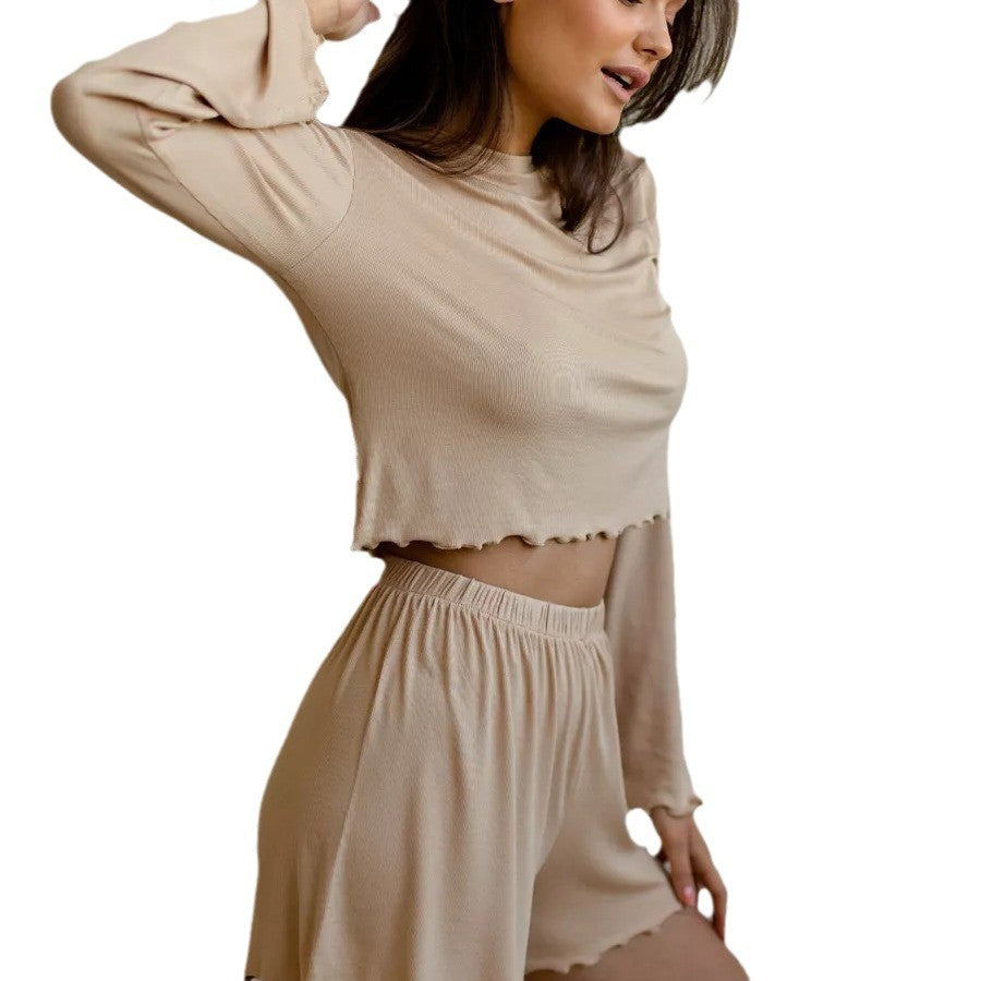 Long Sleeve Shorts Modal Autumn And Winter Round Neck Two-piece Homewear - kinko
