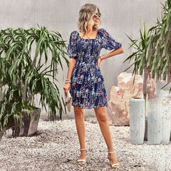 French Square Collar Cake Fashion Vacation Fashion Vacation Holiday Short Dress - kinko